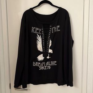 Black Graphic Lace Up Sweater